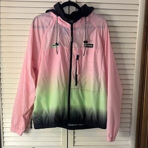 Columbia Opening Ceremony Pink and Green Ombre Packable Windbreaker